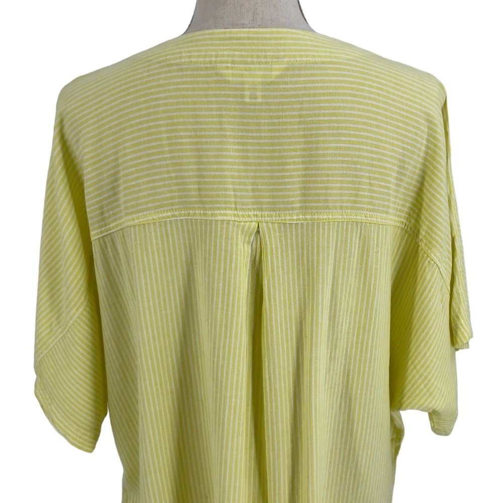 Time Tru Womens Button Front Tie Shirt Relaxed Yellow Stripe Short Sleeve 2XL 20 - Picture 6 of 13